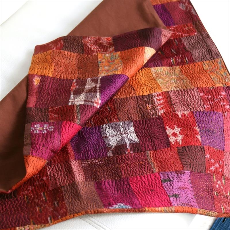 カンタ刺繍　シルク　クッションカバー58×57cmモザイクパッチワーク　ピンクグラデーション | ブランド登録なし | 09