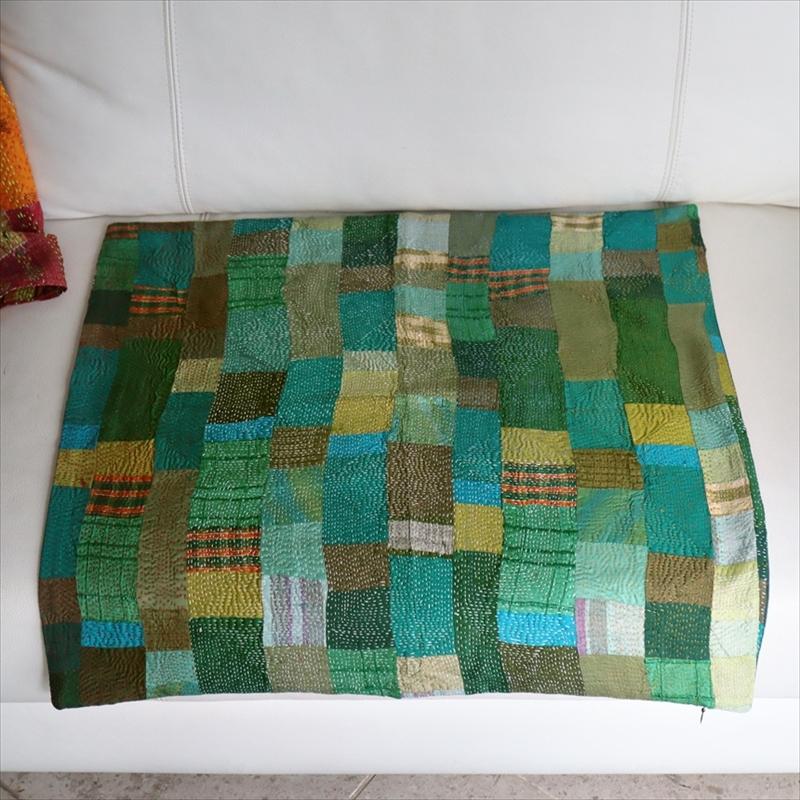 カンタ刺繍　シルク　クッションカバー57×56cmモザイクパッチワーク　グリーングラデーション | ブランド登録なし | 07