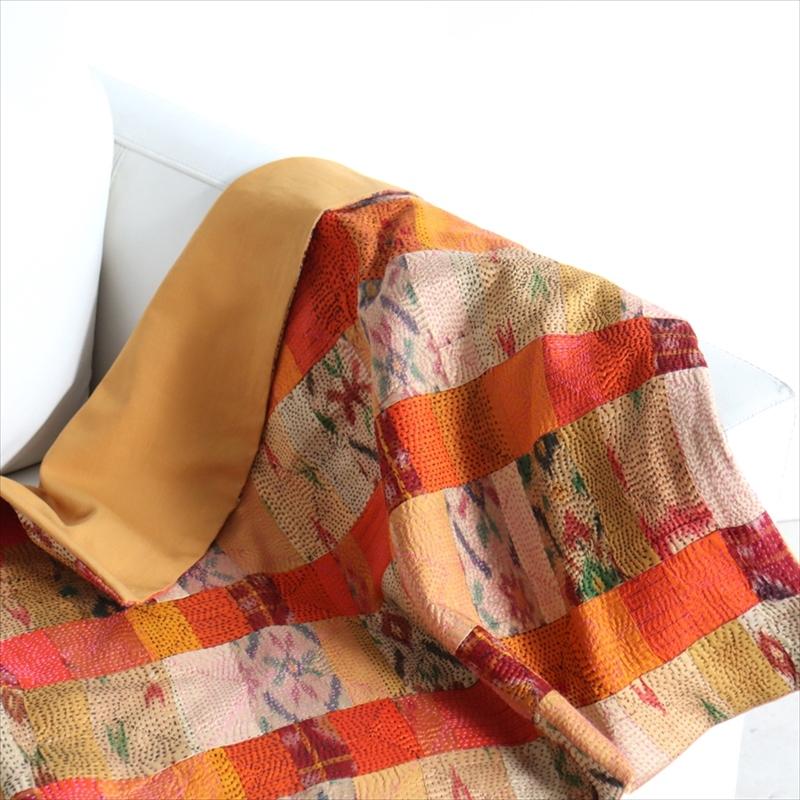 カンタ刺繍　シルク　クッションカバー60×60cmモザイクパッチワーク　オレンジグラデーション | ブランド登録なし | 11