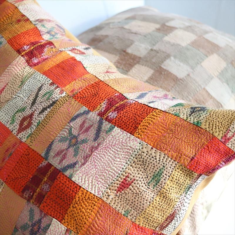 カンタ刺繍　シルク　クッションカバー60×60cmモザイクパッチワーク　オレンジグラデーション | ブランド登録なし | 08