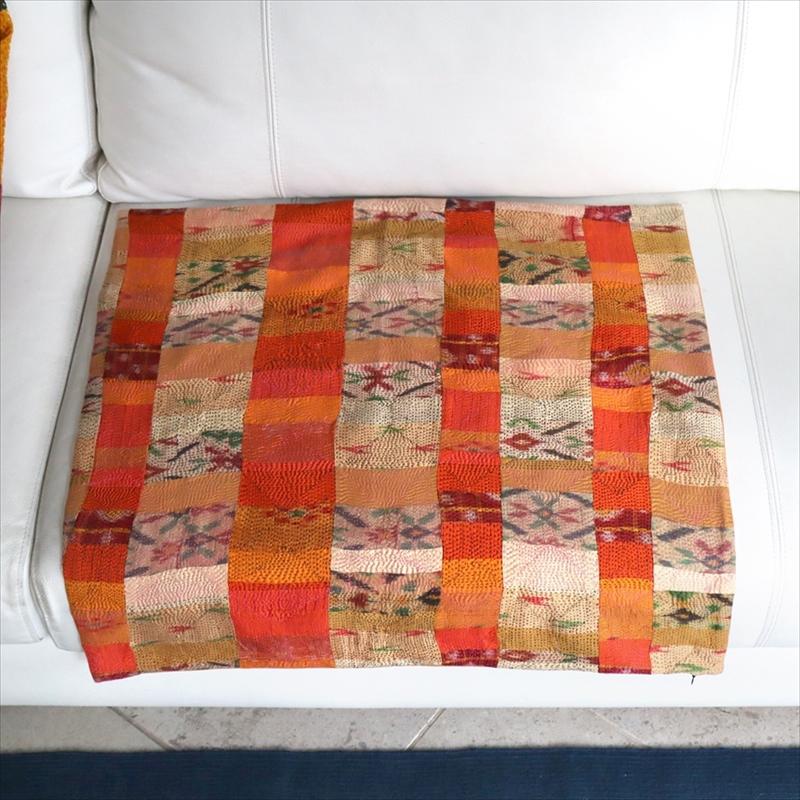 カンタ刺繍　シルク　クッションカバー60×60cmモザイクパッチワーク　オレンジグラデーション | ブランド登録なし | 09
