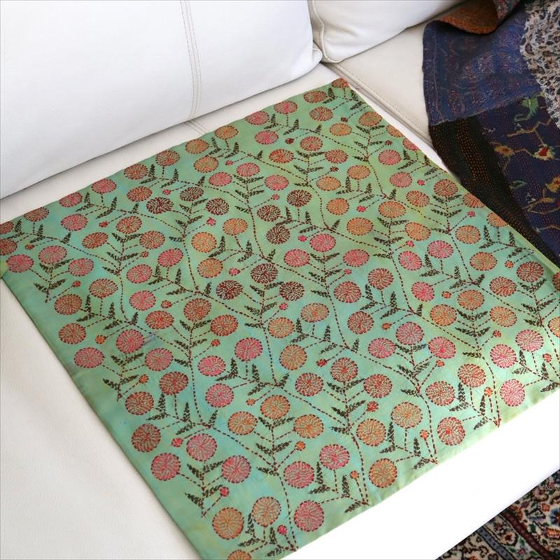 カンタ刺繍　シルク　クッションカバー44×44cmグリーンサテン　ザクロの実 | ブランド登録なし | 07