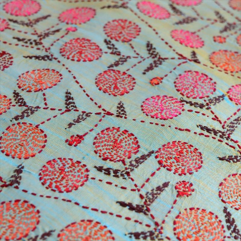 カンタ刺繍　シルク　クッションカバー44×44cmグリーンサテン　ザクロの実 | ブランド登録なし | 08