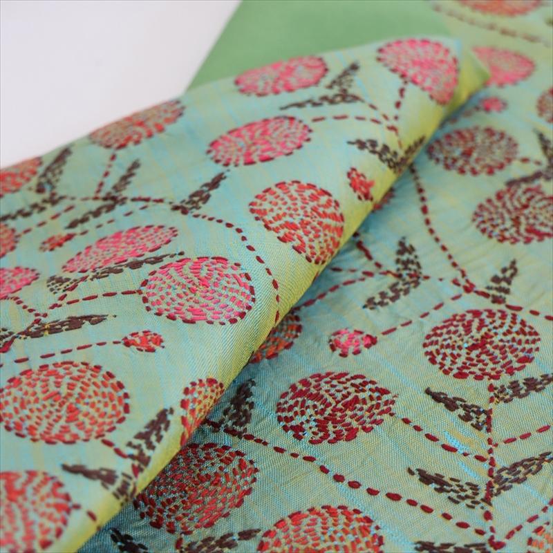 カンタ刺繍　シルク　クッションカバー44×44cmグリーンサテン　ザクロの実 | ブランド登録なし | 09