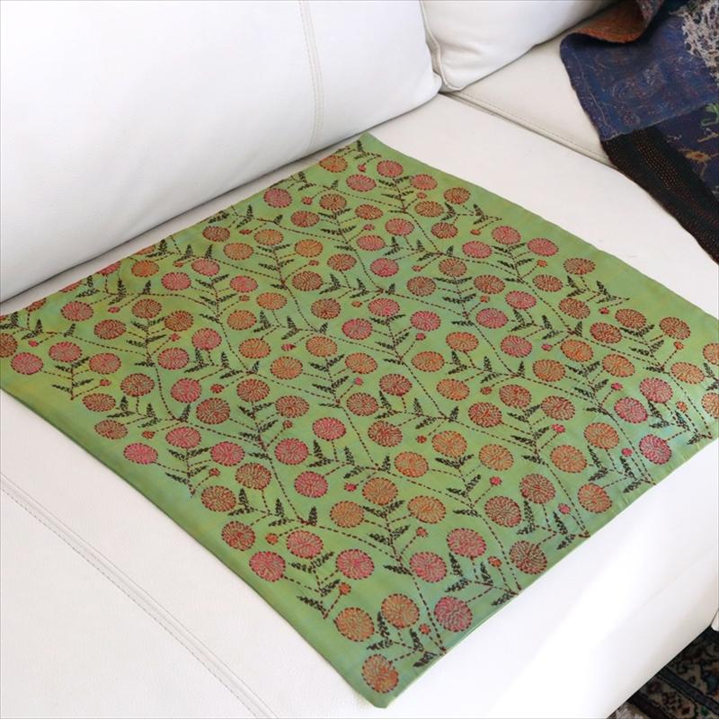 カンタ刺繍　シルク　クッションカバー45×45cmグリーンサテン　ザクロの実 | ブランド登録なし | 05