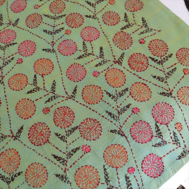 カンタ刺繍　シルク　クッションカバー45×45cmグリーンサテン　ザクロの実 | ブランド登録なし | 06