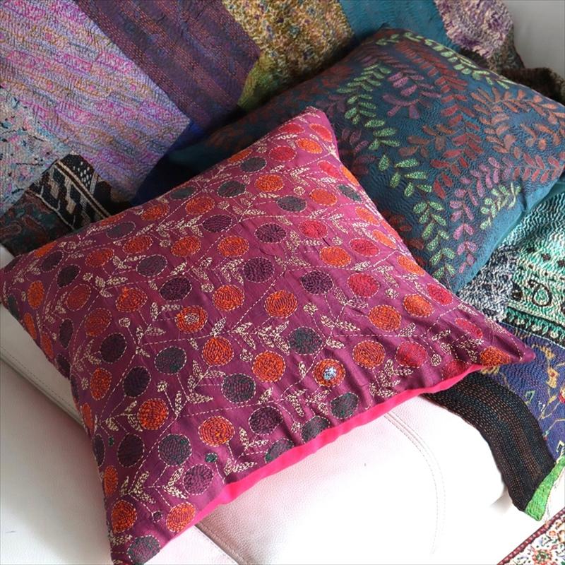 カンタ刺繍　シルク　クッションカバー40×39cmパープル　ザクロの実 | ブランド登録なし | 01