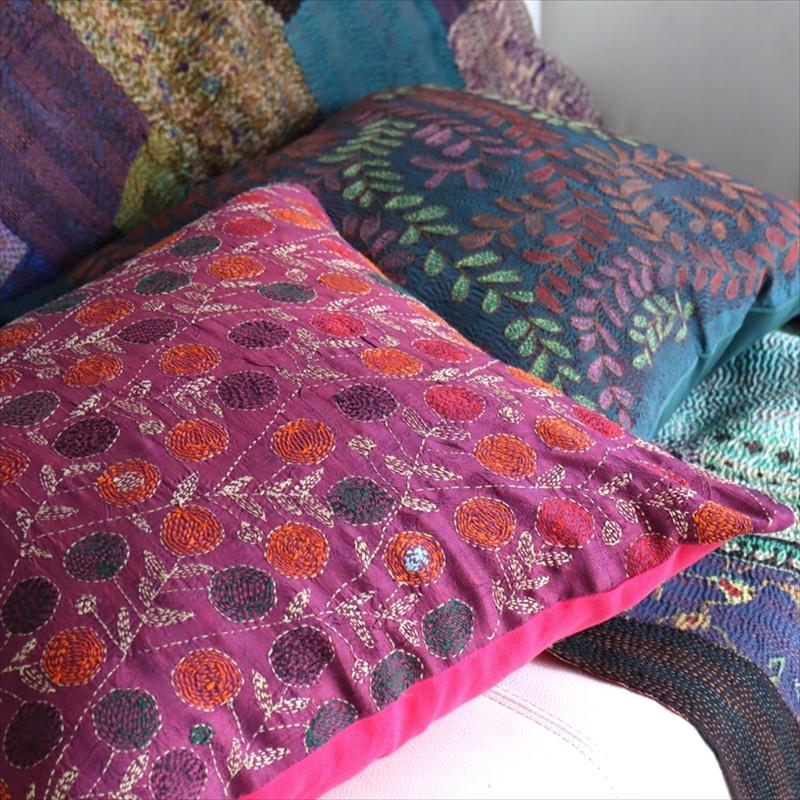 カンタ刺繍　シルク　クッションカバー40×39cmパープル　ザクロの実 | ブランド登録なし | 03