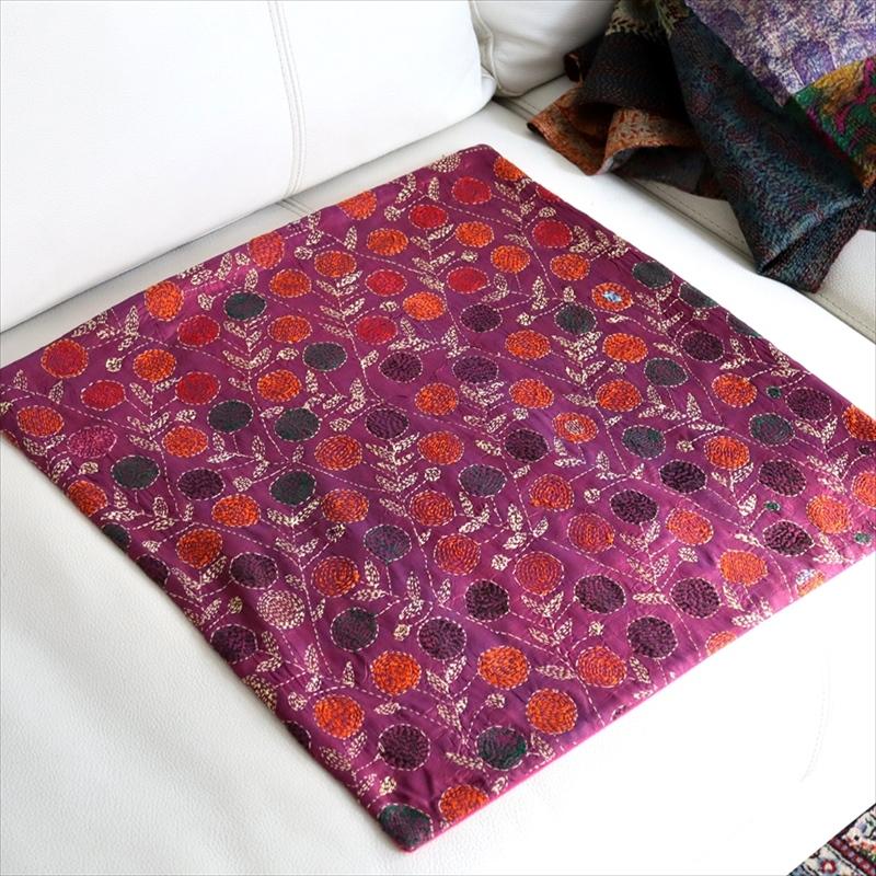 カンタ刺繍　シルク　クッションカバー40×39cmパープル　ザクロの実 | ブランド登録なし | 04