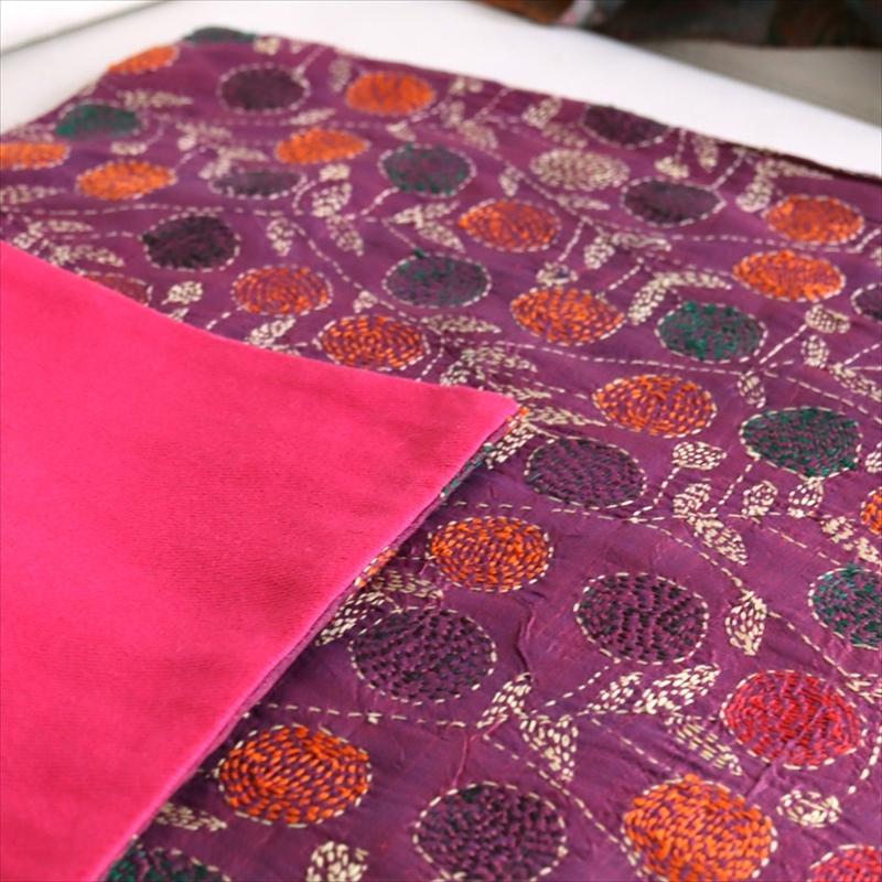 カンタ刺繍　シルク　クッションカバー40×39cmパープル　ザクロの実 | ブランド登録なし | 06