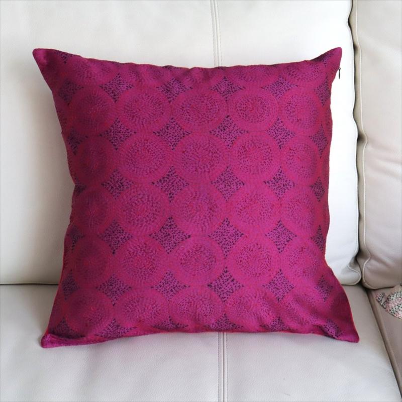 カンタ刺繍　シルク　クッションカバー40×40cmバイオレット　サークルパターン | ブランド登録なし