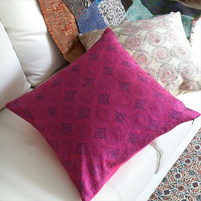 カンタ刺繍　シルク　クッションカバー40×40cmバイオレット　サークルパターン | ブランド登録なし | 01