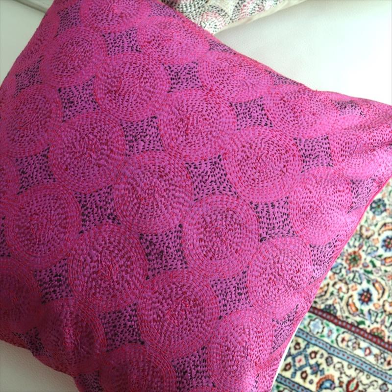 カンタ刺繍　シルク　クッションカバー40×40cmバイオレット　サークルパターン | ブランド登録なし | 03