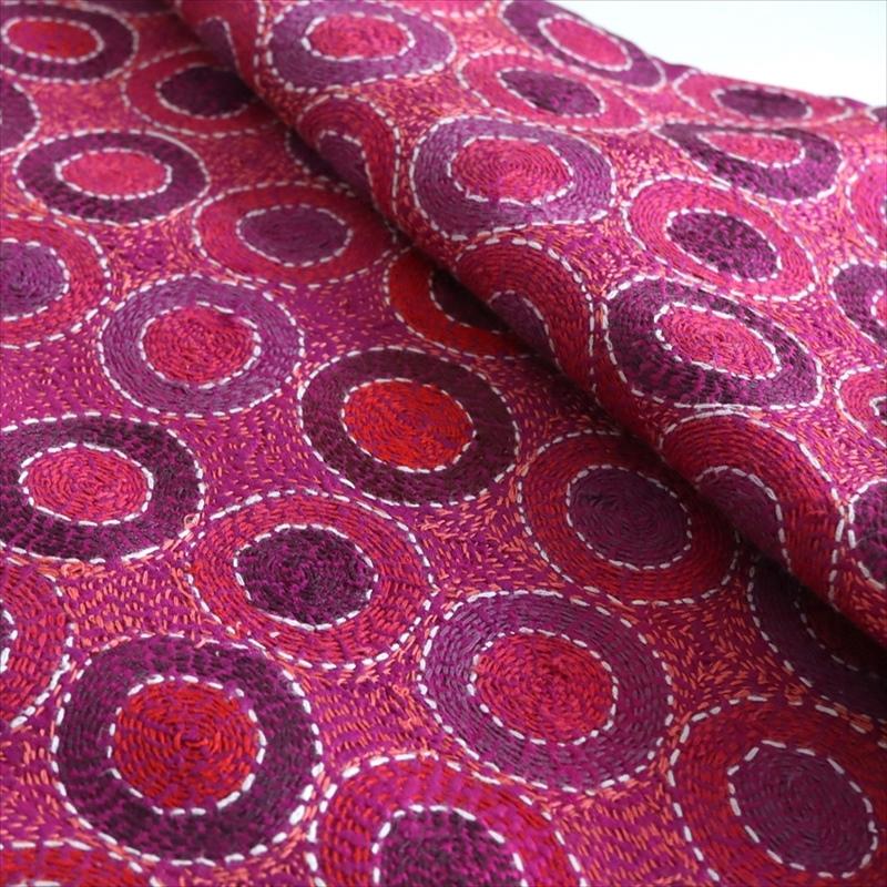 カンタ刺繍　シルク　クッションカバー40×39cmフューシャ　サークルパターン | ブランド登録なし | 04