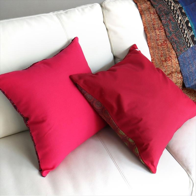 カンタ刺繍　シルク　クッションカバー40×39cmフューシャ　サークルパターン | ブランド登録なし | 06