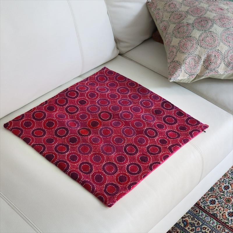 カンタ刺繍　シルク　クッションカバー40×39cmフューシャ　サークルパターン | ブランド登録なし | 07