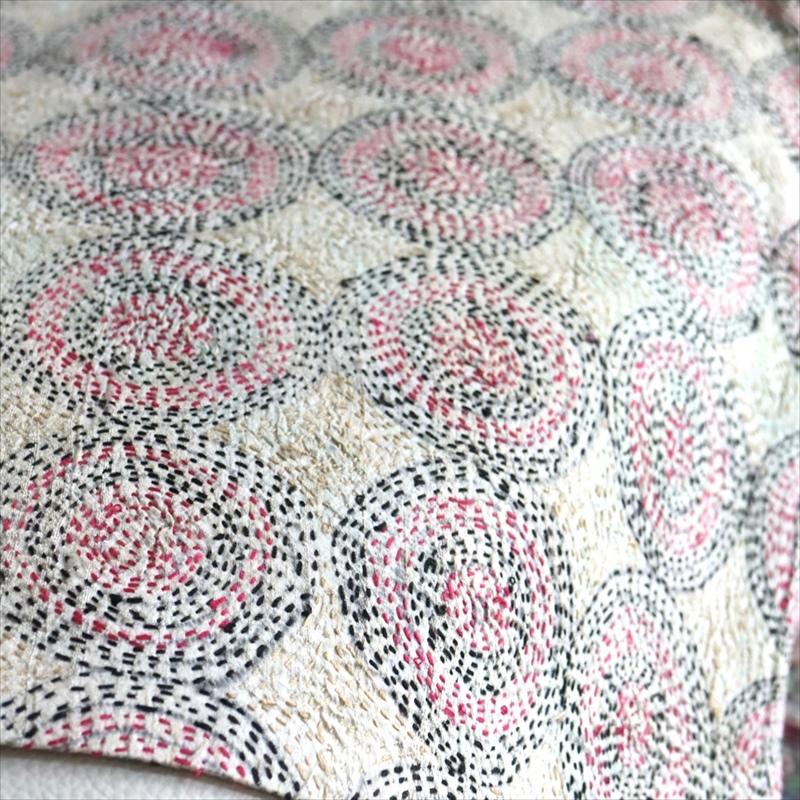 カンタ刺繍　シルク　クッションカバー39×39cmベージュ　サークルパターン | ブランド登録なし | 07