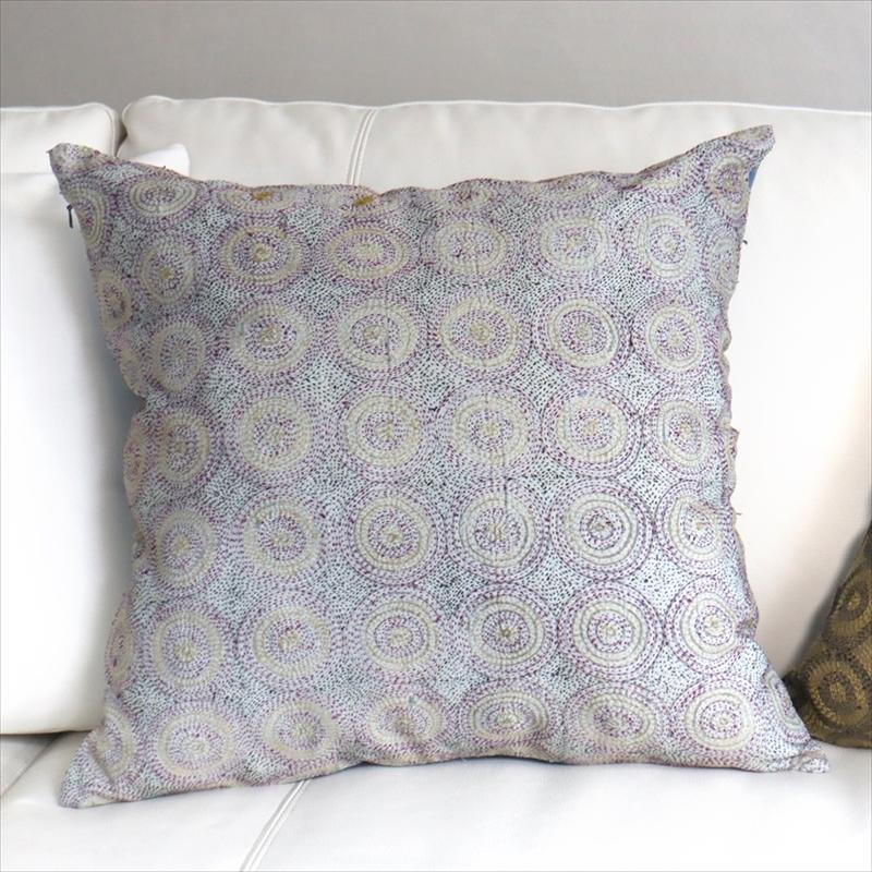 カンタ刺繍　シルク　クッションカバー49×49cmグレー　サークルパターン | ブランド登録なし