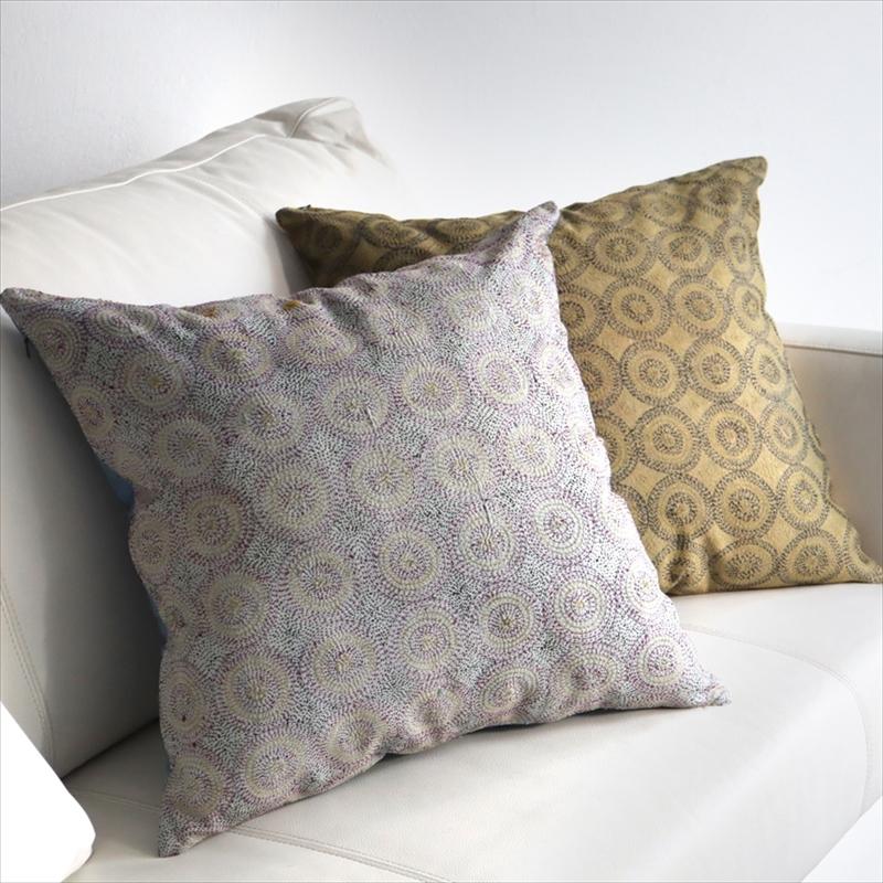 カンタ刺繍　シルク　クッションカバー49×49cmグレー　サークルパターン | ブランド登録なし | 01