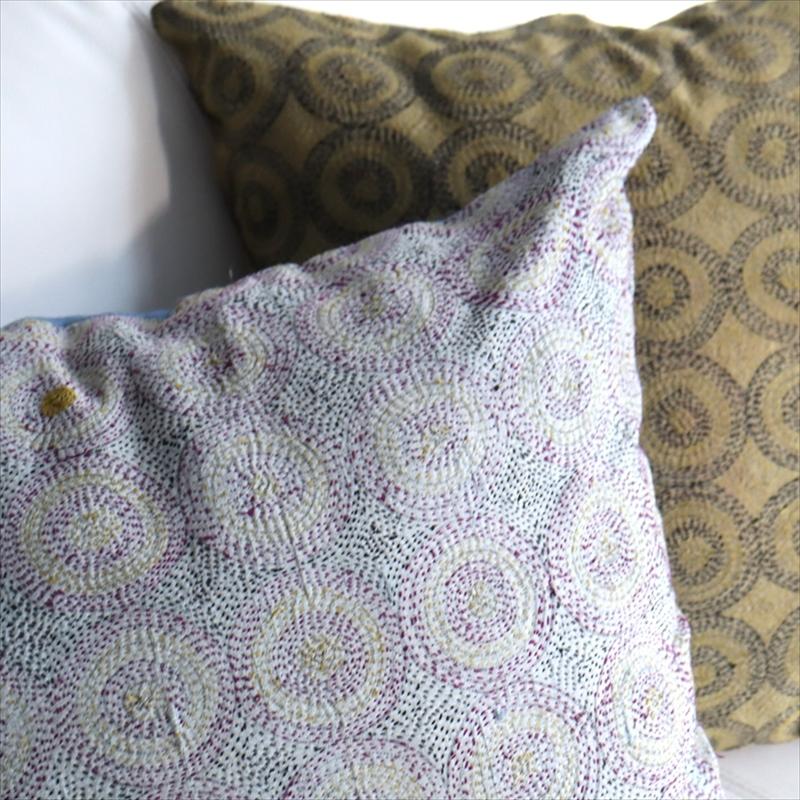 カンタ刺繍　シルク　クッションカバー49×49cmグレー　サークルパターン | ブランド登録なし | 02