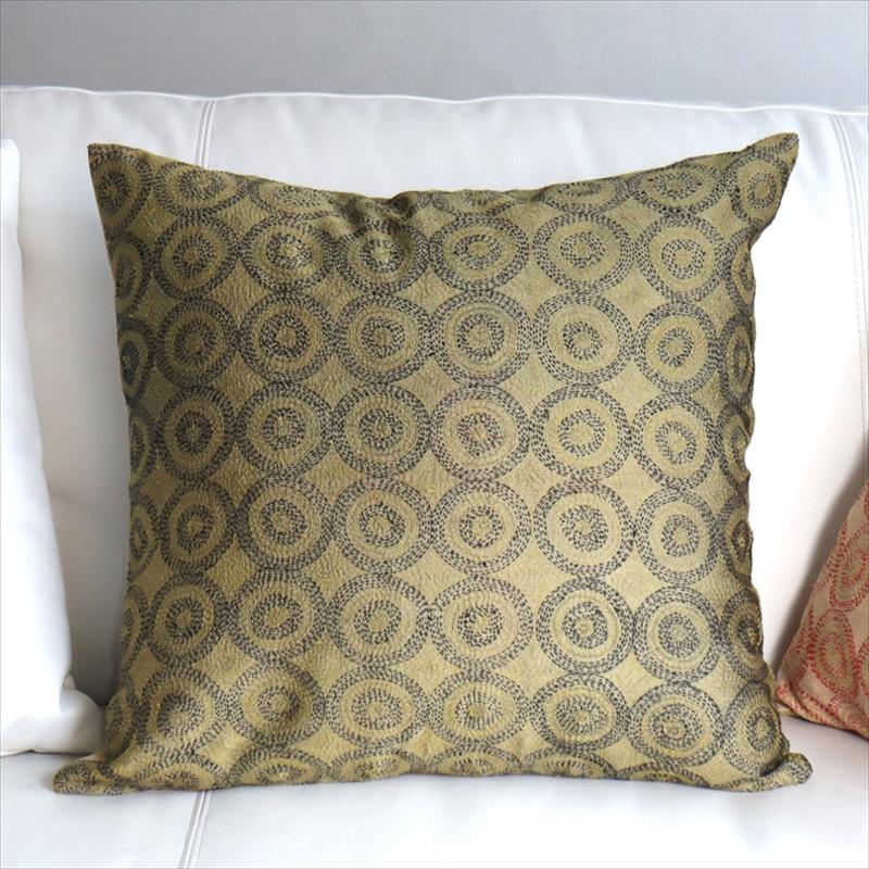カンタ刺繍　シルク　クッションカバー49×48cmキャメル　　サークルパターン | ブランド登録なし