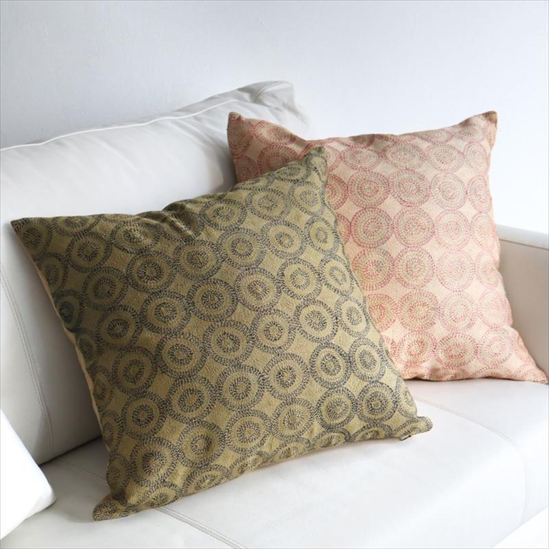 カンタ刺繍　シルク　クッションカバー49×48cmキャメル　　サークルパターン | ブランド登録なし | 01