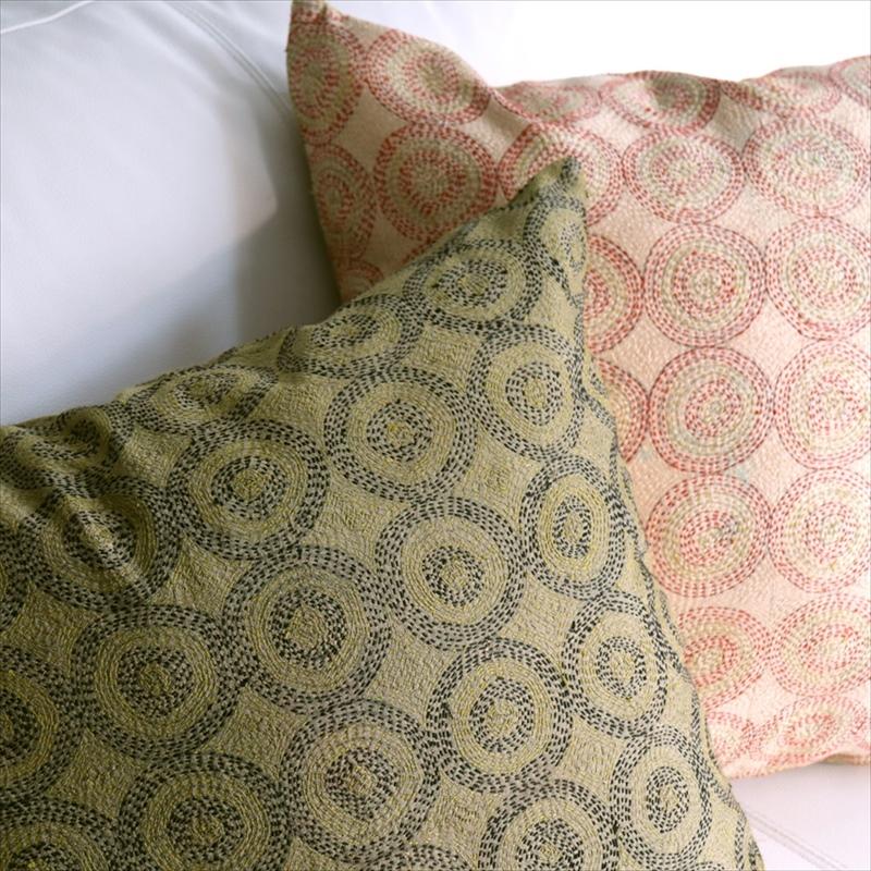 カンタ刺繍　シルク　クッションカバー49×48cmキャメル　　サークルパターン | ブランド登録なし | 02