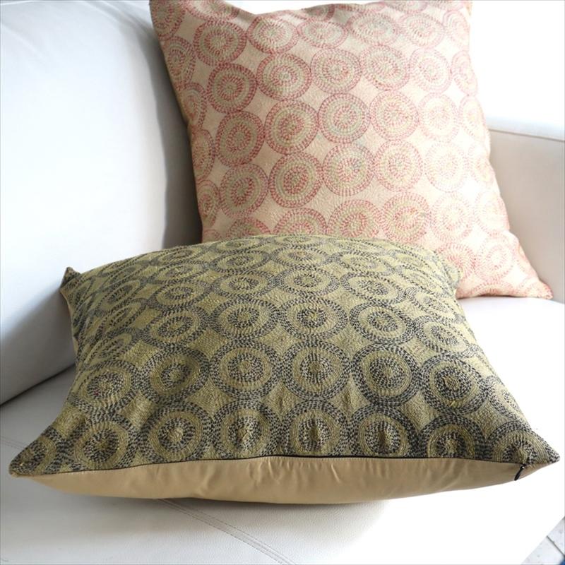 カンタ刺繍　シルク　クッションカバー49×48cmキャメル　　サークルパターン | ブランド登録なし | 03