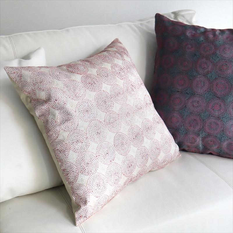 カンタ刺繍　シルク　クッションカバー49×49cmアイボリー　サークルパターン | ブランド登録なし | 02