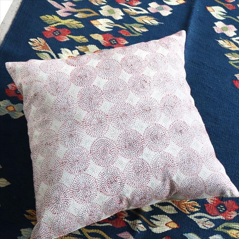 カンタ刺繍　シルク　クッションカバー49×49cmアイボリー　サークルパターン | ブランド登録なし | 06