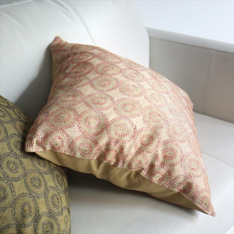 カンタ刺繍　シルク　クッションカバー51×49cmベージュ　サークルパターン | ブランド登録なし | 02