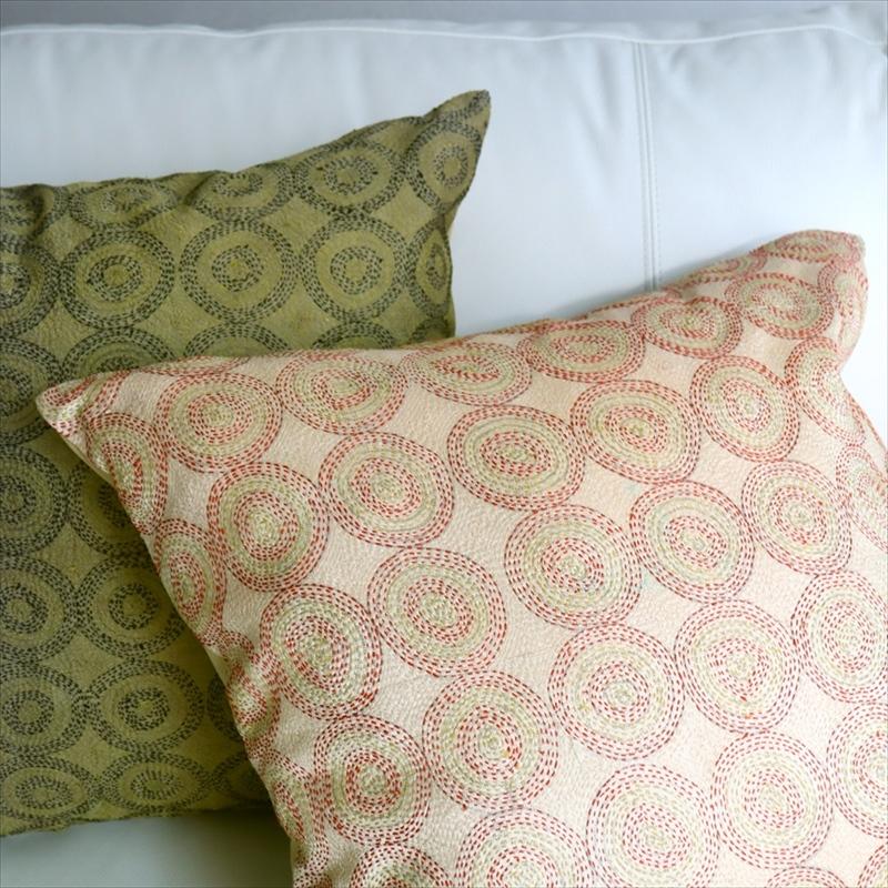 カンタ刺繍　シルク　クッションカバー51×49cmベージュ　サークルパターン | ブランド登録なし | 03