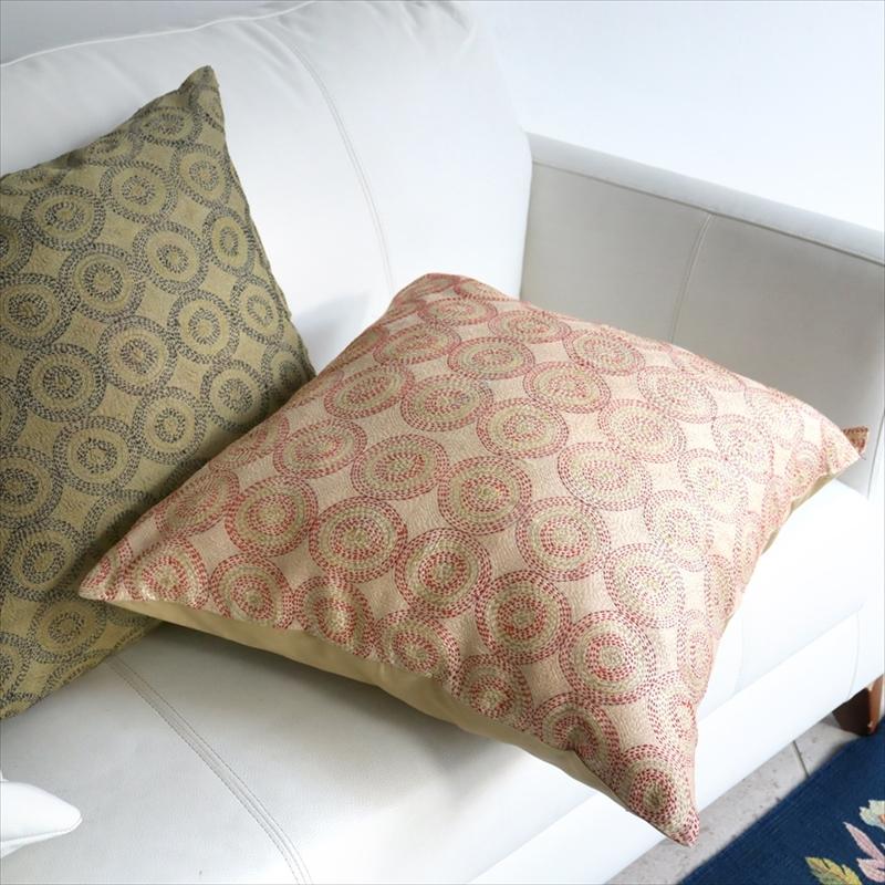 カンタ刺繍　シルク　クッションカバー51×49cmベージュ　サークルパターン | ブランド登録なし | 05