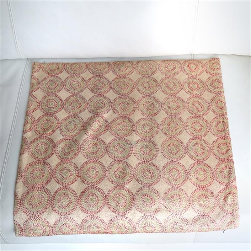 カンタ刺繍　シルク　クッションカバー51×49cmベージュ　サークルパターン | ブランド登録なし | 06