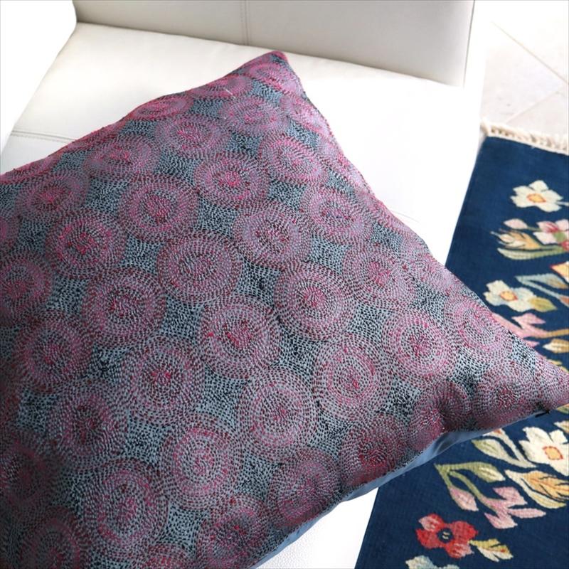 カンタ刺繍　シルク　クッションカバー51×50cmグレー　サークルパターン | ブランド登録なし | 03