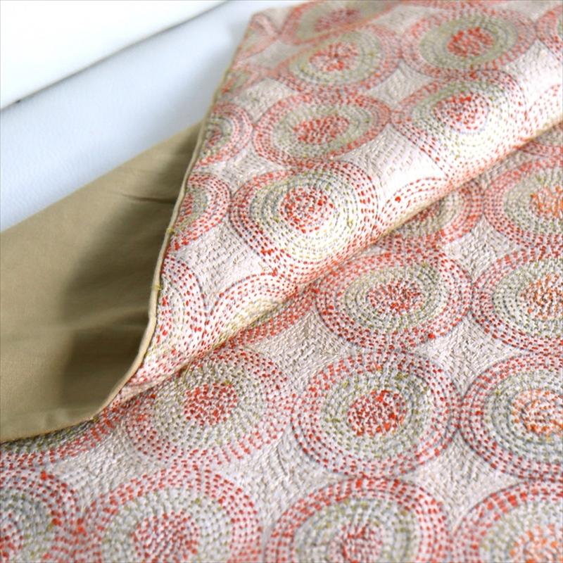 カンタ刺繍　シルク　クッションカバー57×56cmベージュ　サークルパターン | ブランド登録なし | 08