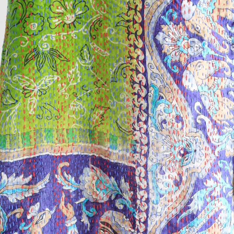 カンタ刺繍 シルクストール Kantha embroidery, India 幅広 リサイクル 