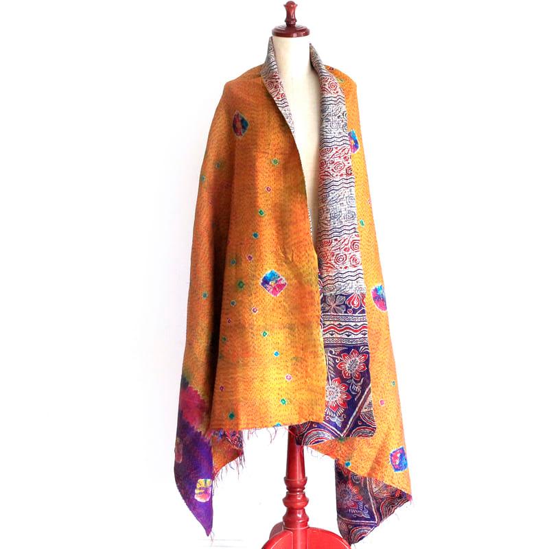 カンタ刺繍 シルクストール Kantha embroidery, India 幅広 リサイクルサリー | ブランド登録なし | 02