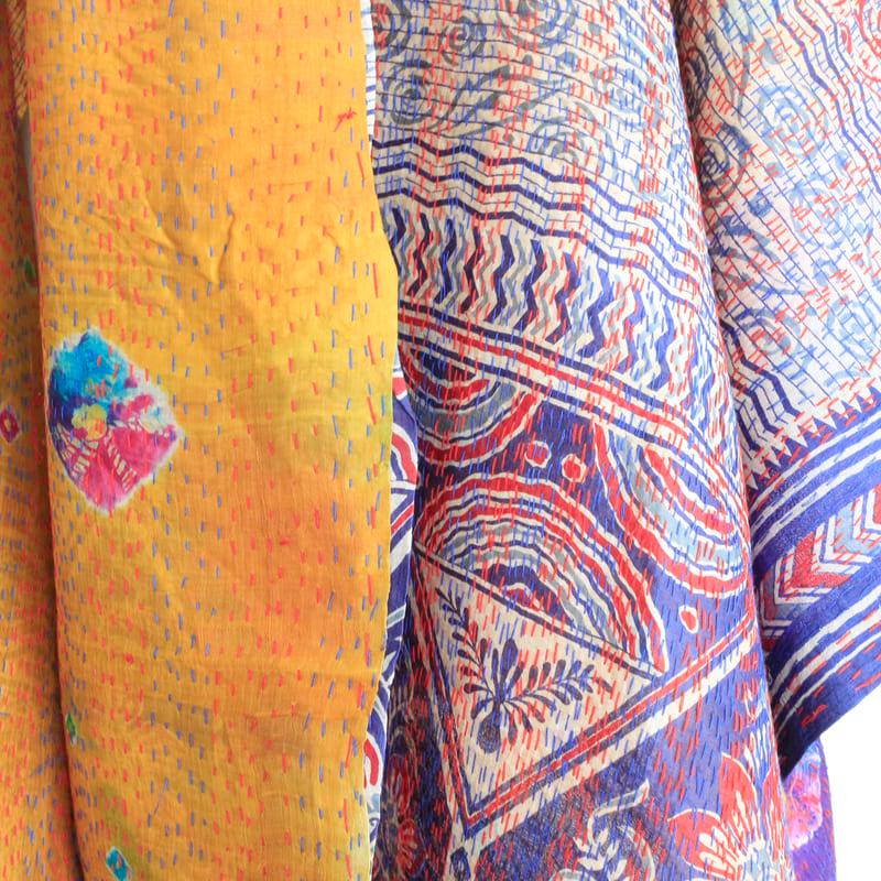 カンタ刺繍 シルクストール Kantha embroidery, India 幅広 リサイクルサリー | ブランド登録なし | 04