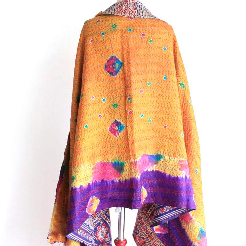 カンタ刺繍 シルクストール Kantha embroidery, India 幅広 リサイクルサリー | ブランド登録なし | 06