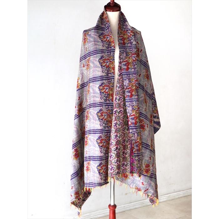 インドの古布 カンタ刺繍 シルクストール Kantha embroidery