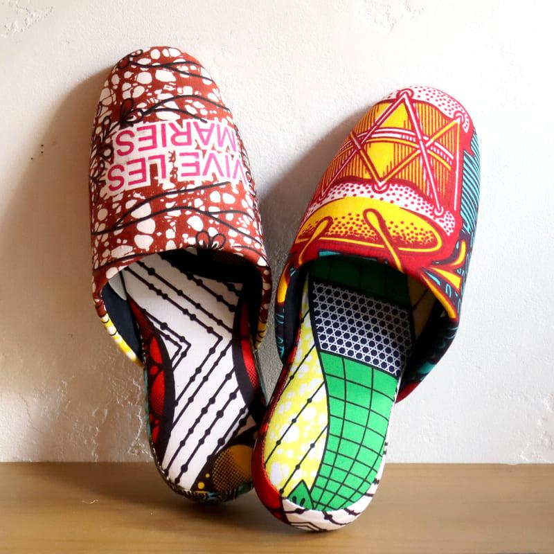 パーニュ布スリッパ 25.5-28cm Lサイズ 南河原スリッパ/ African wax print textile 現品 | ブランド登録なし