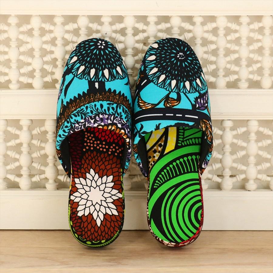 パーニュ布スリッパ 25.5-28cm Lサイズ 南河原スリッパ/ African wax print textile 現品 | 