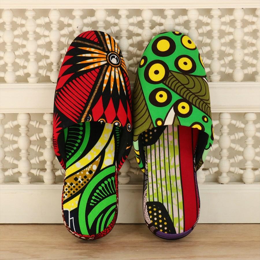 パーニュ布スリッパ 25.5-28cm Lサイズ 南河原スリッパ/ African wax print textile 現品 | 