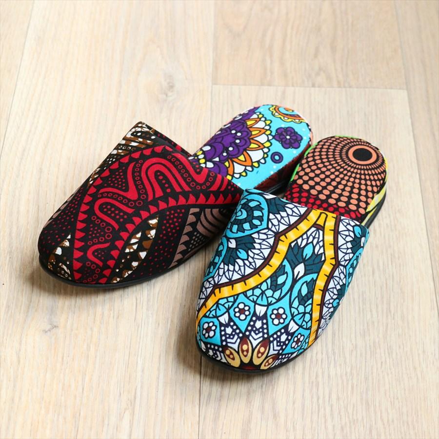 パーニュ布スリッパ 25.5-28cm Lサイズ 南河原スリッパ/ African wax print textile 現品 |  | 01