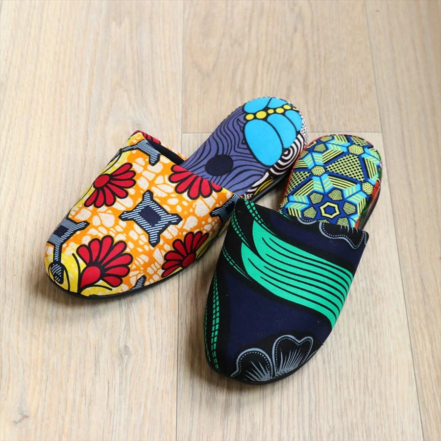 パーニュ布スリッパ 25.5-28cm Lサイズ 南河原スリッパ/ African wax print textile 現品 |  | 01