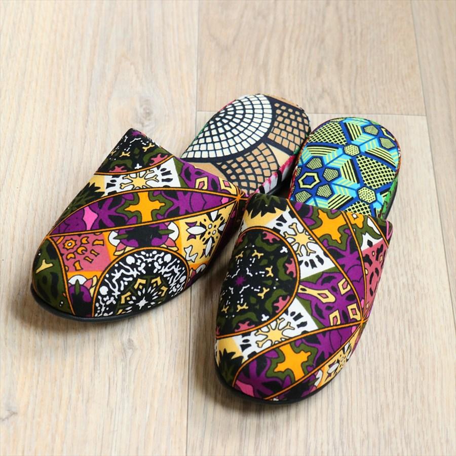 パーニュ布スリッパ 25.5-28cm Lサイズ 南河原スリッパ/ African wax print textile 現品 |  | 01