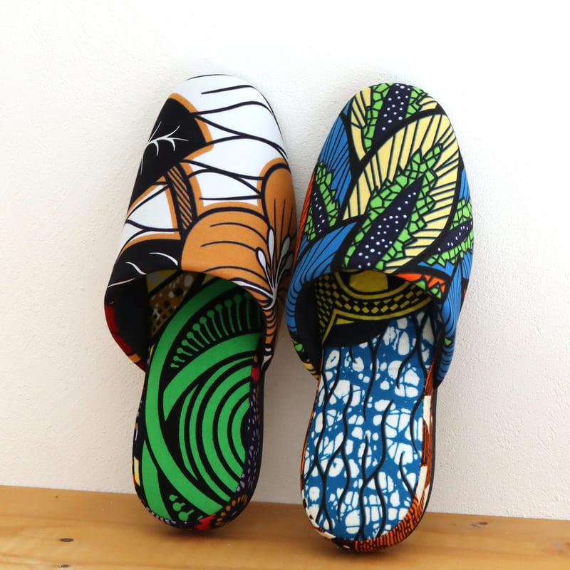 パーニュ布スリッパ 22.5-25cm Mサイズ 南河原スリッパ/ African wax print textile 現品 | ブランド登録なし