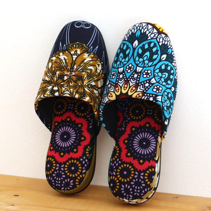 パーニュ布スリッパ 22.5-25cm Mサイズ 南河原スリッパ/ African wax print textile 現品 | ブランド登録なし