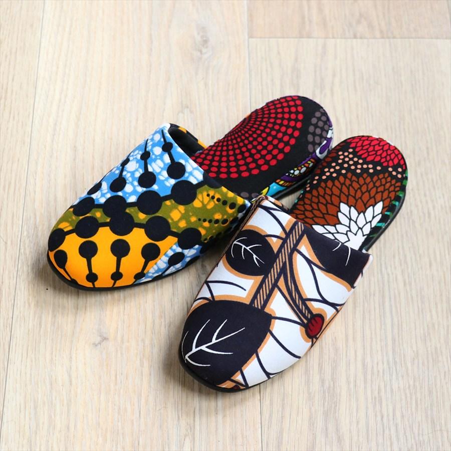 パーニュ布スリッパ 22.5-25cm Mサイズ 南河原スリッパ/ African wax print textile 現品 |  | 01